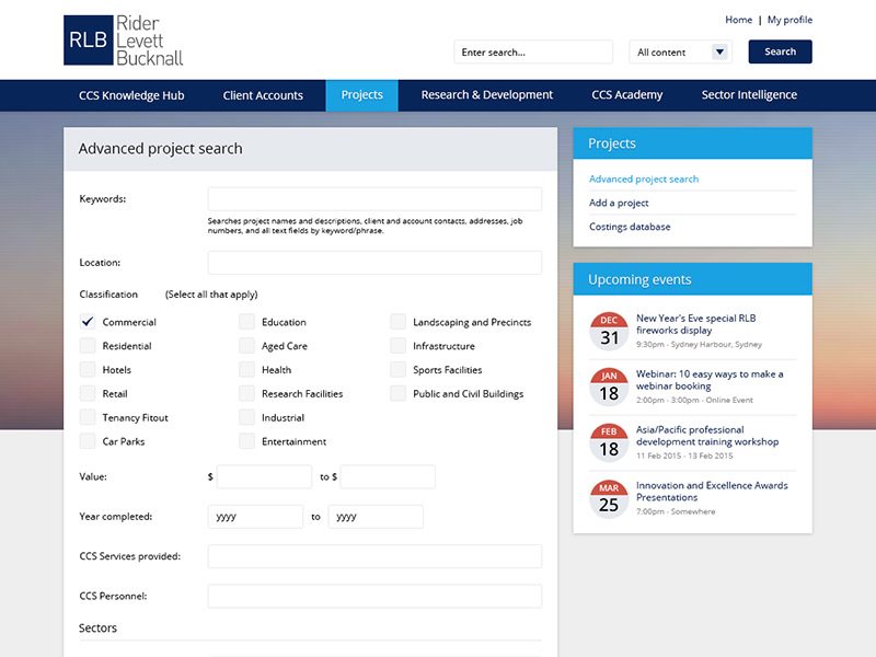 Advanced project search form within the CCS Knowledge Hub