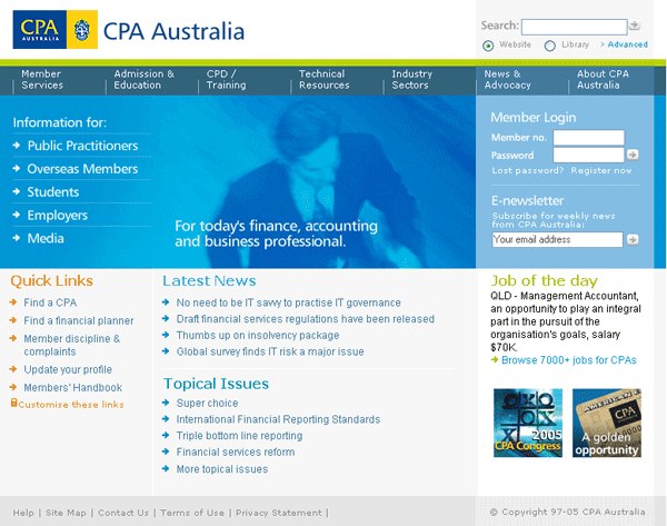 The CPA Australia home page, the result of an extensive UCD process