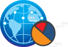 Icon depicting the global and a pie graph, representing hosting