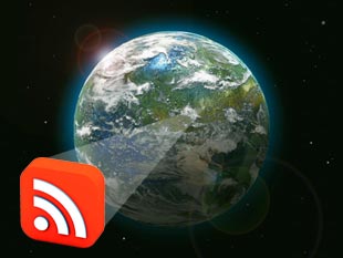 Earth emanating an RSS icon