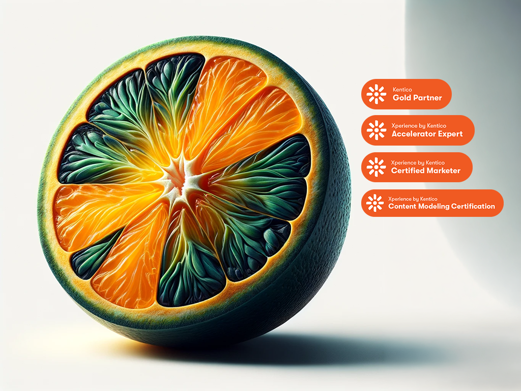 Abstract digital illustration of the layers of Kentico and Leaping llama depicted metaphorically as an orange