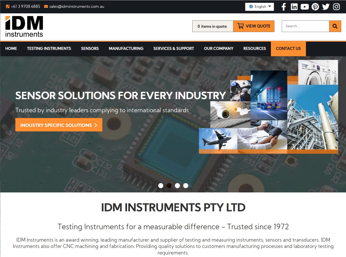 website redesign for Australia's leading manufacturer and supplier of testing and measuring instrument