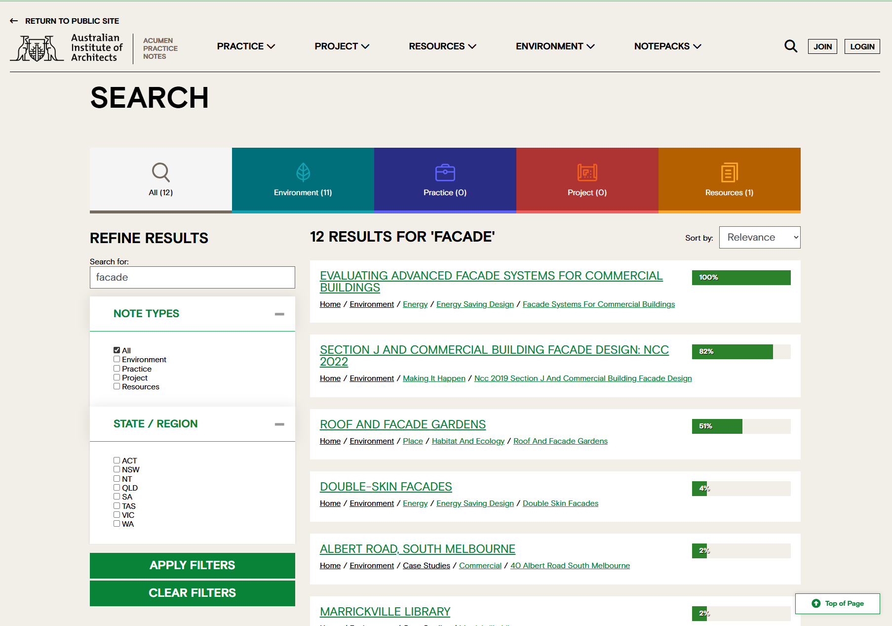 Acumen Practice Notes advanced search including category tabs and tag filters