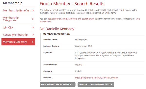 Member directory search result