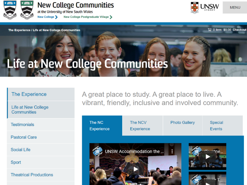 New College Communities website testimonials and news area