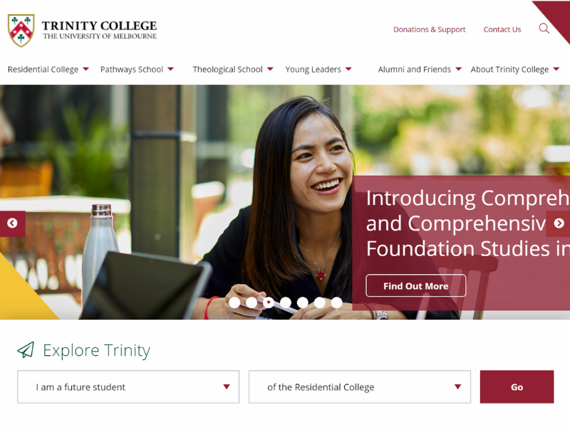 Trinity College website homepage