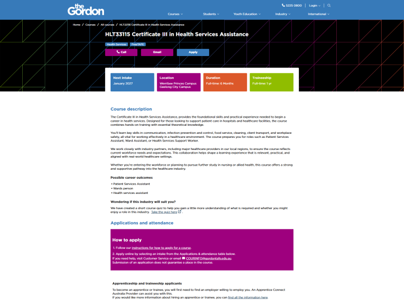 Course detail page, mix of structured and unstructured information