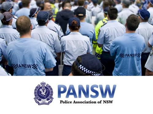 Image of NSW police force members saluting, overlaid by the Police Association of NSW logo.