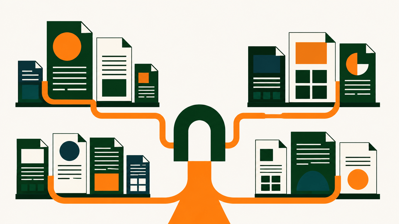 Four groups of documents connected by an orange path through a central knowledge hub with learning about accessibility in the australian web context